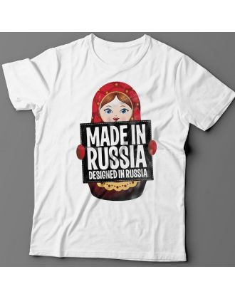 Футболка с изображением матрешки "Made in Russia (Сделано в России)"